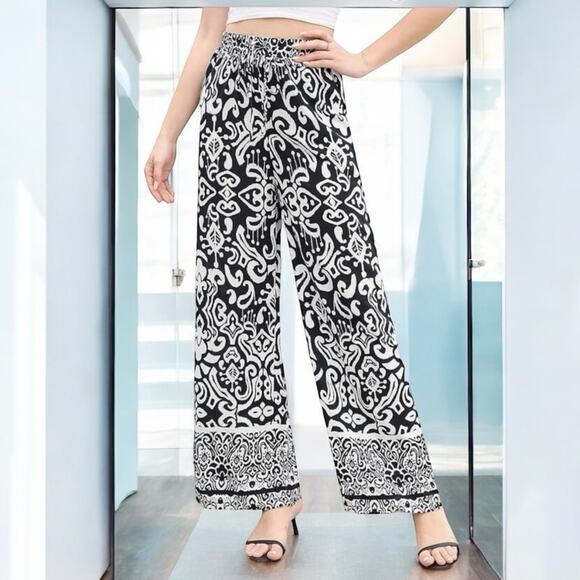 NEW We Love Wide Leg Elastic High Waist Printed Boho Hippie Palazzo Pants M N… - Picture 15 of 16